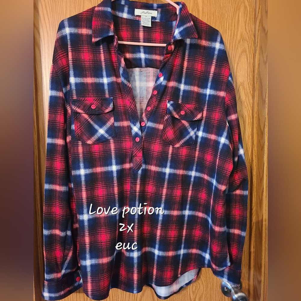 Red and Blue Plaid Button-Up Shirt